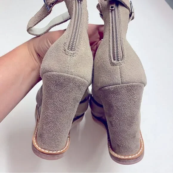 Jeffrey Campbell Dakota leather Suede tan nude Wedge sandal pumps size 8 - Picture 6 of 8